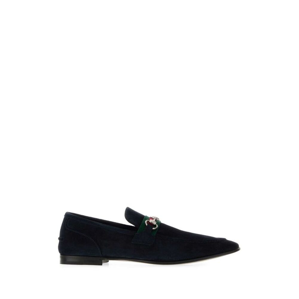 Gucci Men Dark Blue Suede Gucci Come Loafers